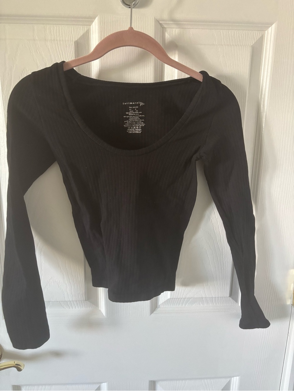 Free People Black Ribbed Long-Sleeve Scoop Neck Top